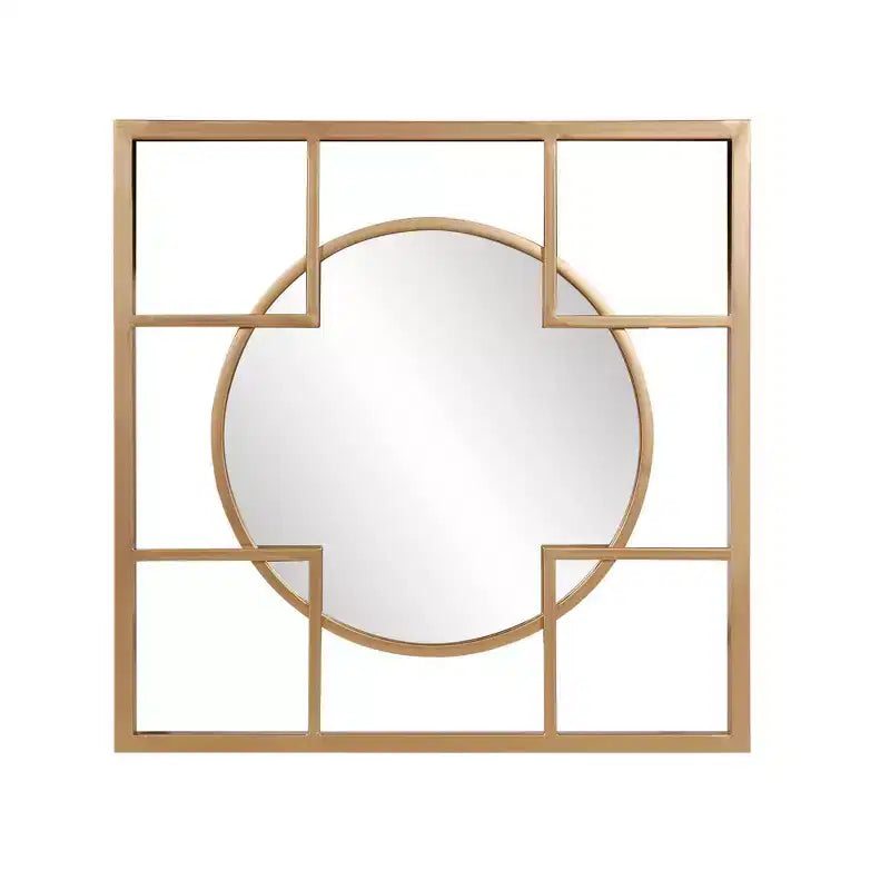 Howard Elliott 20"x20" Metal Framed Circular and Square Gold Wall Mirror: Modern Style No Assembly Wall Mount