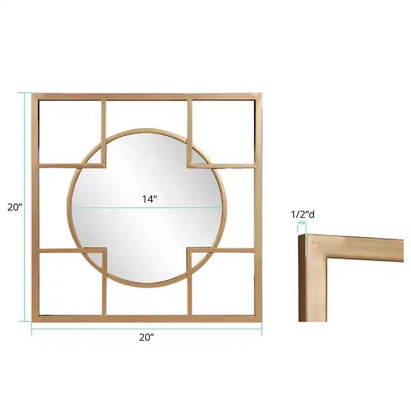 Miroirs muraux ronds et carrés dorés à cadre métallique
