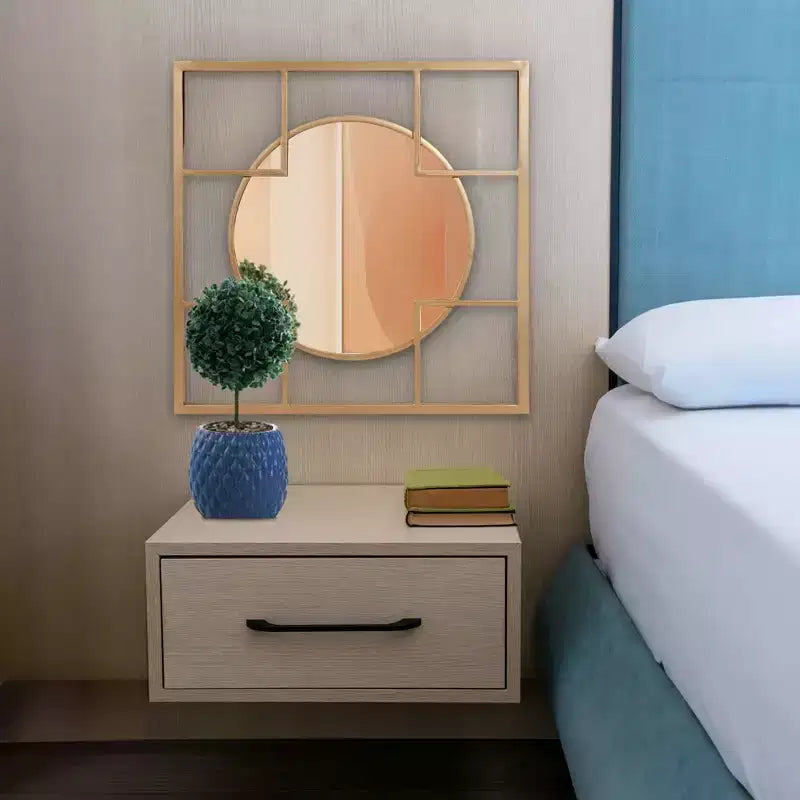 Miroirs muraux ronds et carrés dorés à cadre métallique