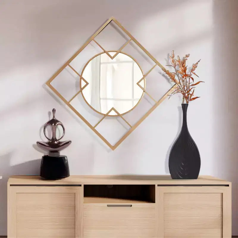 Miroirs muraux ronds et carrés dorés à cadre métallique