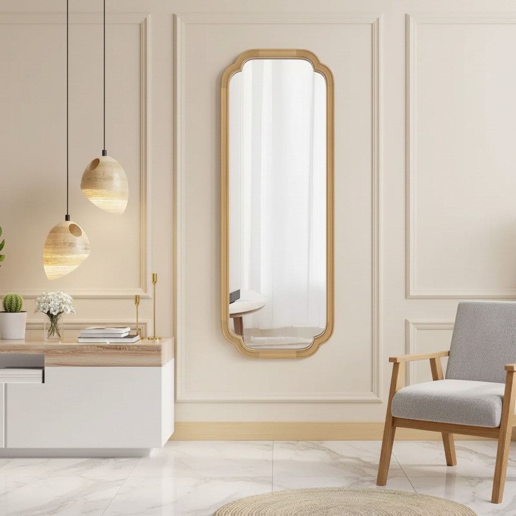Miroir de plancher en bois, style rustique