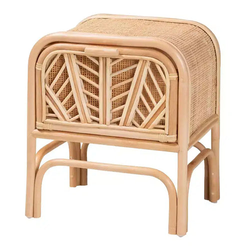 bali & pari Carabella Natural Rattan 1 Drawer Nightstand Natural: Handcrafted Bohemian Design Secure Storage