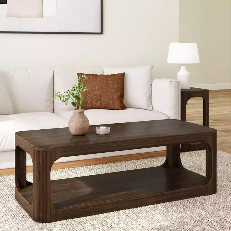 Plank+Beam Solid Wood Forma Coffee Table 54 Modern Coffee Table with Storage Shelf