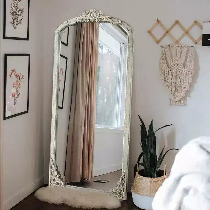 Grand miroir psyché rétro en bois et métal