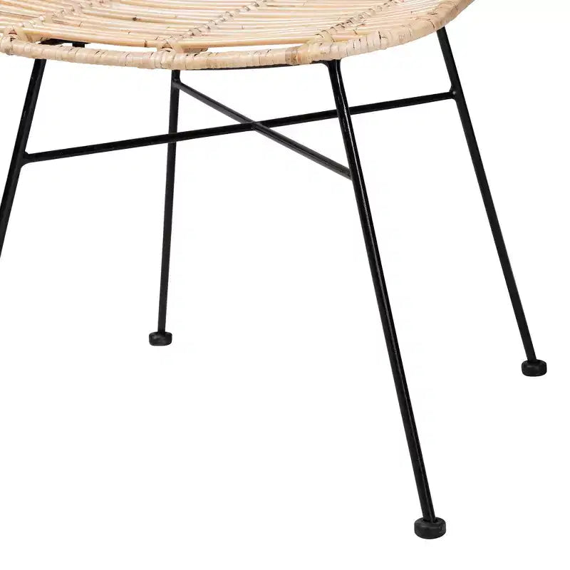 Chaises de salle à manger en rotin brun naturel et métal noir