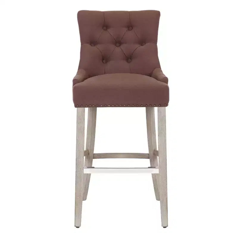 WestinTrends 29 Linen Fabric Tufted Buttons Upholstered Wingback Bar Stool Brown