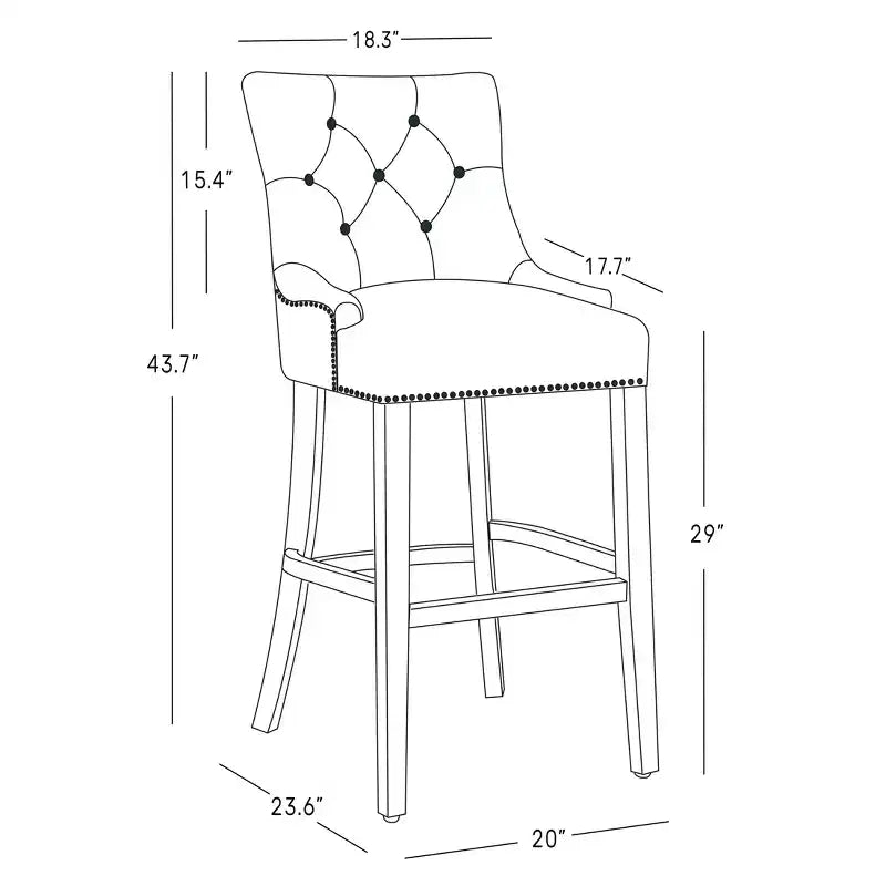 Tabouret de bar à dossier boutonné, rembourré en lin