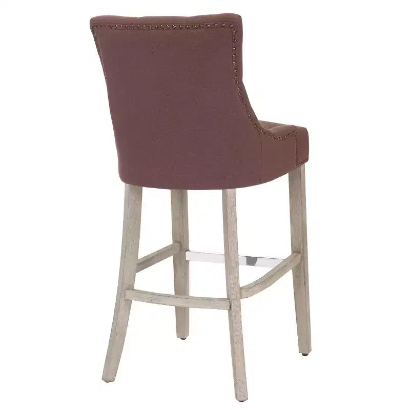 Tabouret de bar à dossier boutonné, rembourré en lin
