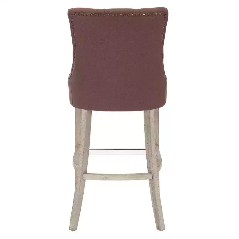 Tabouret de bar à dossier boutonné, rembourré en lin