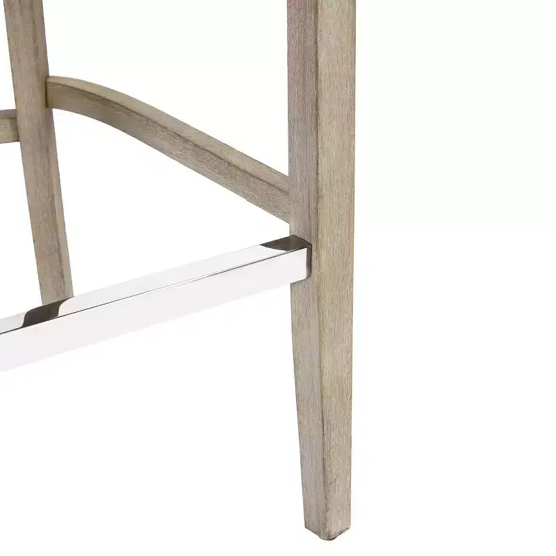 Tabouret de bar à dossier boutonné, rembourré en lin