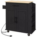 HOMCOM Kitchen Island with Power Outlet Rolling Kitchen Cart with Storage Drawer Portable Microwave Stand with Doors Towel Rack Spice Rack