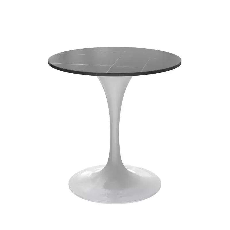 LeisureMod Verve 27 Modern Round Dining Table White Base Sintered Stone Black Top