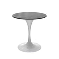LeisureMod Verve 27 Modern Round Dining Table White Base Sintered Stone Black Top