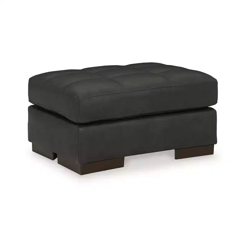 Signature Design by Ashley Contemporary Luigi Leather Ottoman Black