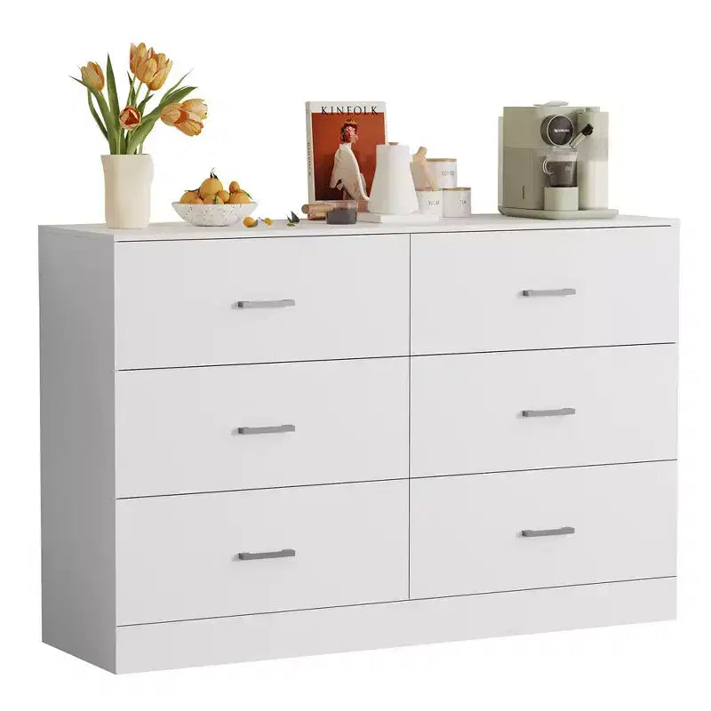Tall 6-Drawer Dresser Chest of Drawers for Bedroom MDF Wood with Scratch-Resistant Finish White