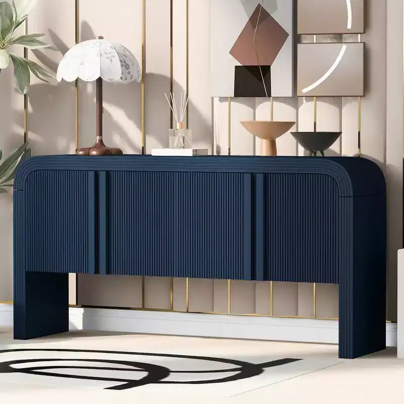 63 Striped Designed Sideboard with 4 Doors Storage Cabinet with Adjustable Shelves 4L - ModernLuxe