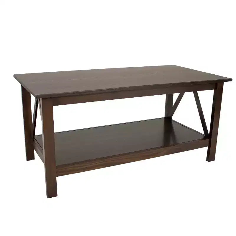 Sunnydaze Indoor Solid Pine Coffee Table with Storage Shelf - Dark Brown - 43.5