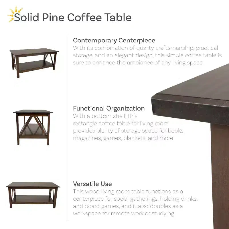 Table basse d'intérieur en pin massif