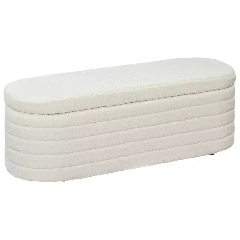 HOMCOM End of Bed Bench Teddy Fleece Upholstered Storage Bench with Wood Frame for Living Room Hallway Bedroom Cream White