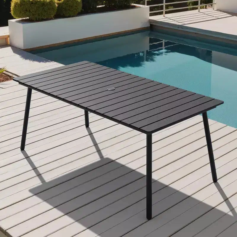 Crestlive Products Wooden-Like Patio Outdoor Dining Table Aluminum Frame Umbrella Hole