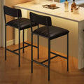 Bar Stools Set of 2 Kitchen Bar Stools with Footrest PU Upholstered Counter Height Barstool Bar Chairs for Kitchen Island Counter Classic Black