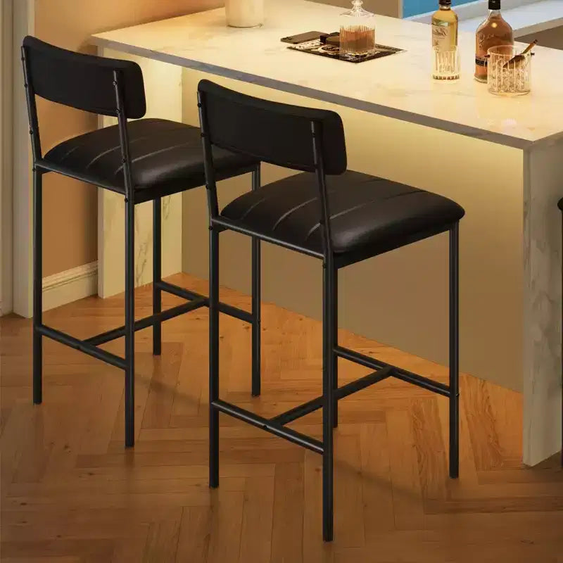 Bar Stools Set of 2 Kitchen Bar Stools with Footrest PU Upholstered Counter Height Barstool Bar Chairs for Kitchen Island Counter Classic Black