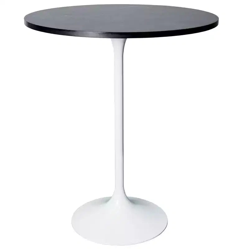 Leisuremod Verve 27 Round Bar Height Dining Table - Sintered Stone Top with Modern White Pedestal Base Counter Height Table for Kitchen Home and Pub