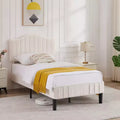 VECELO Bed Frame Upholstered Platform Bed with Soft Teddy Fabric Adjustable Headboard Beige/Gray