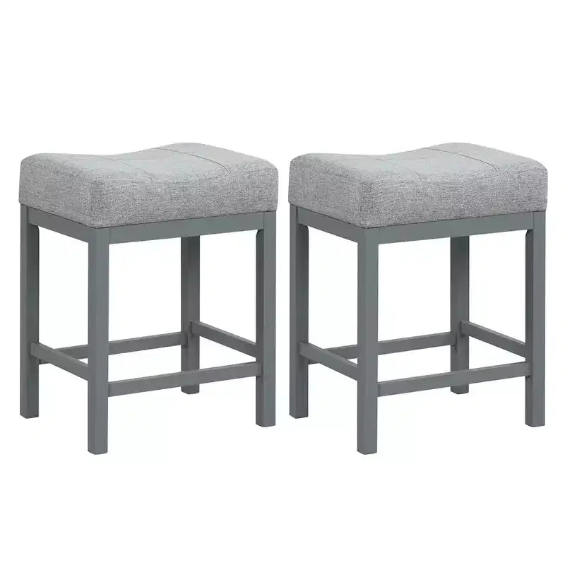 Costway 24.5 Bar Stool Set of 2 with Solid Rubber Wood Frame Humanized Footrest Kitchen White/Gray