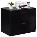 Basicwise 30 Wooden Lateral File Cabinet with Two Spacious Drawers One Lockable - Suitable for Home Office Offering Ample Space