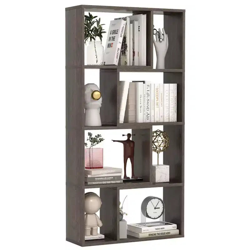 Costway 48 Geometric Bookshelf Open-back Bookcase with 8 Cubes 2 Anti-Toppling Devices White/Natural/Grey
